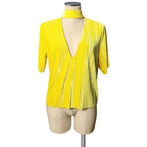 New MONKL Yellow Velvet Short Sleeve Top Blouse S